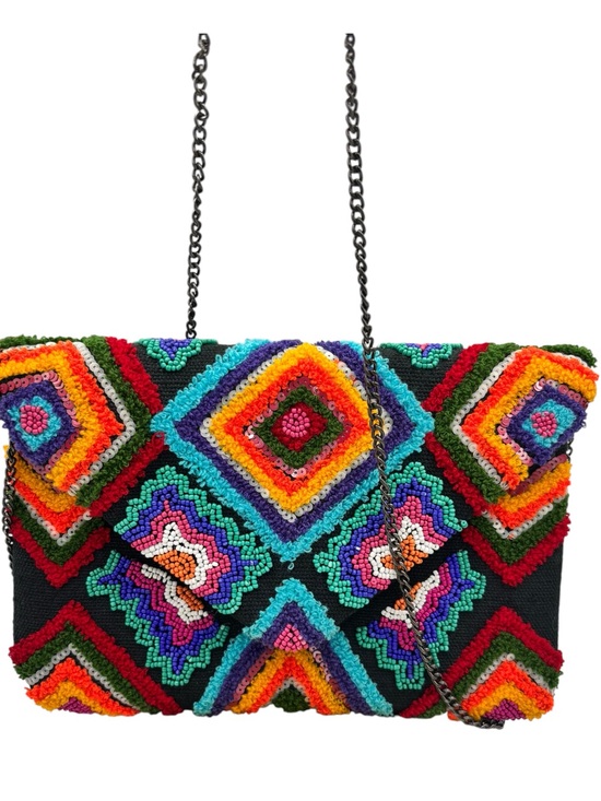 Handbags - Boho Colorful Embroidered Beaded Envelope Crossbody Clutch Chain Bag Fest